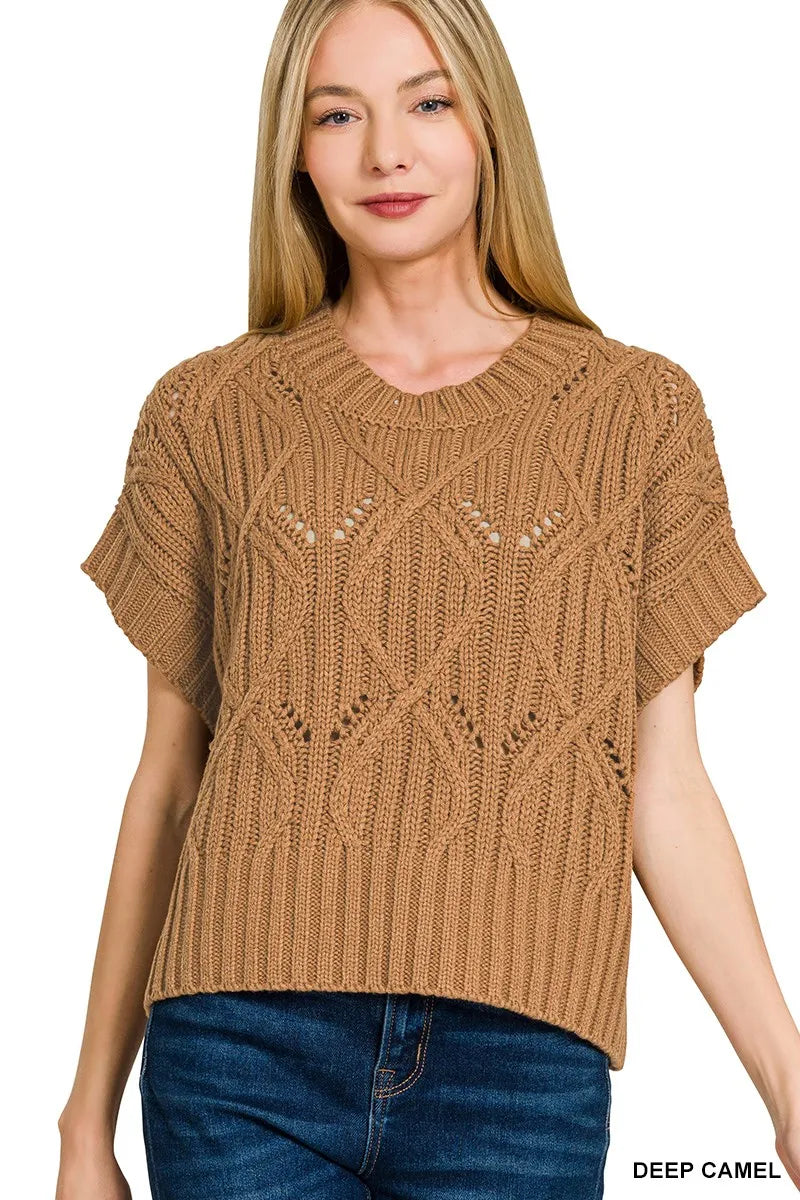 Zenana Cable Knit Short Sleeve Sweater — Apparel By Junior