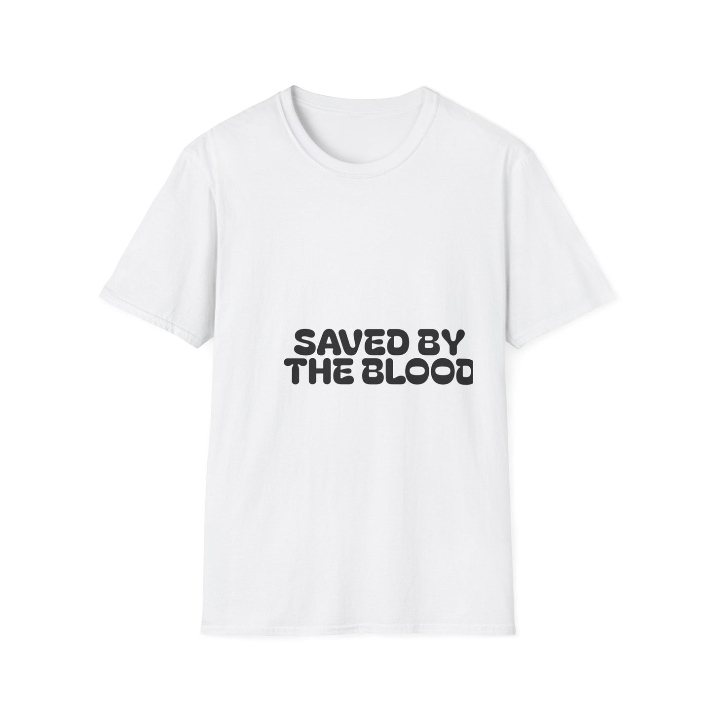 Saved By The Blood faith tee, bold chest print, ring-spun cotton — Apparel By Junior