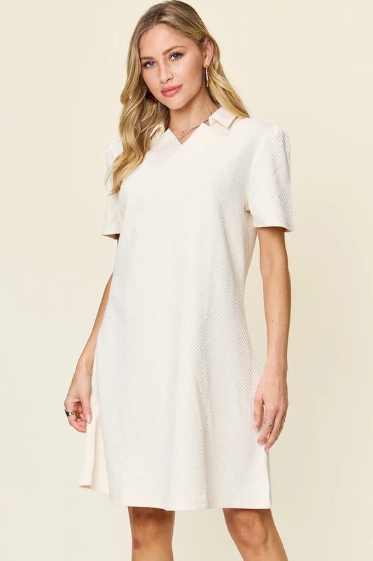 Double Take collared t-shirt dress, textured short sleeve mini polo dress — Apparel By Junior