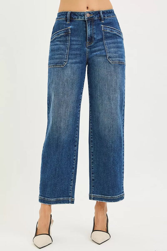RISEN cropped baggy wide leg Y2K jeans with front patch pocket — Apparel By Junior