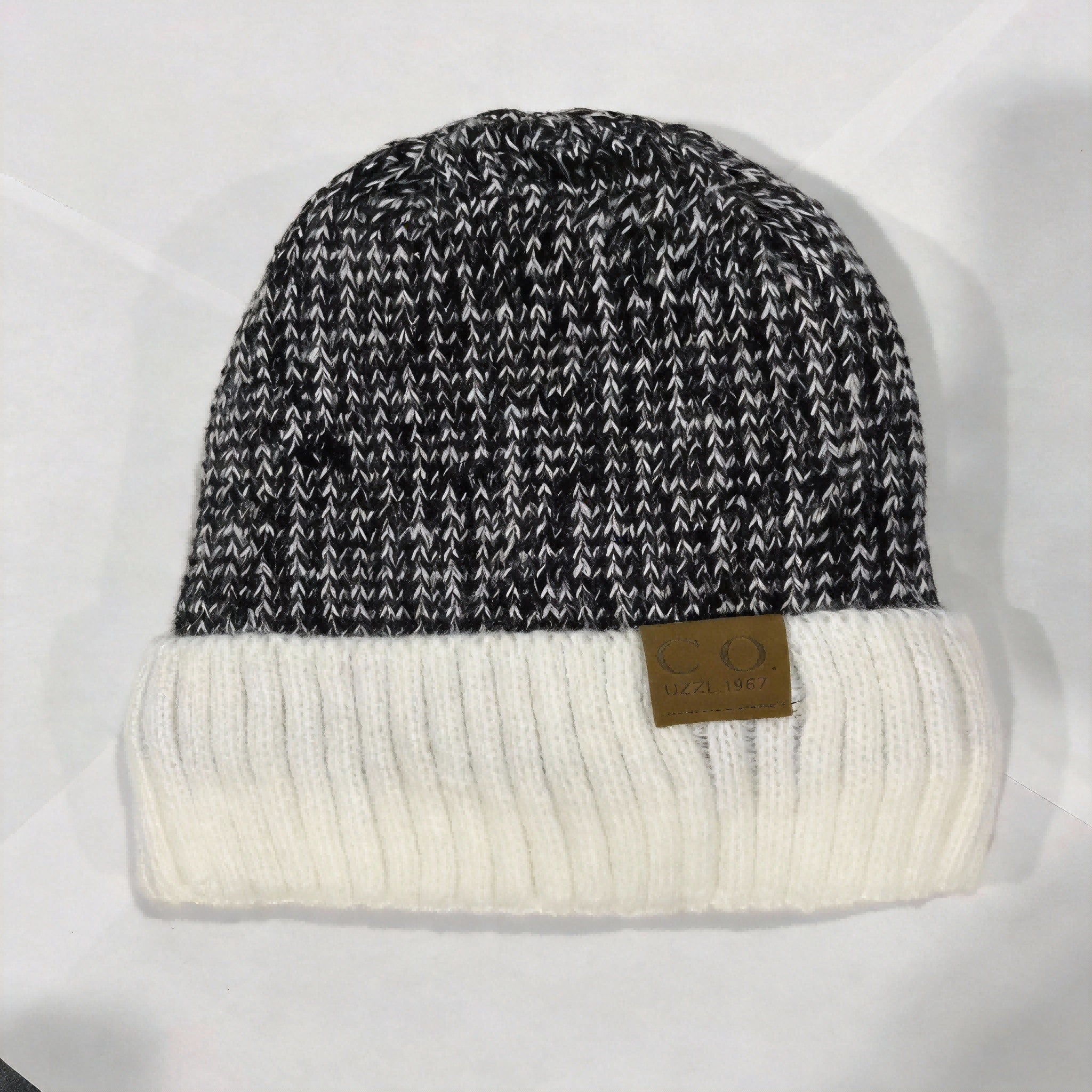 Ribbed knit beanie close-up