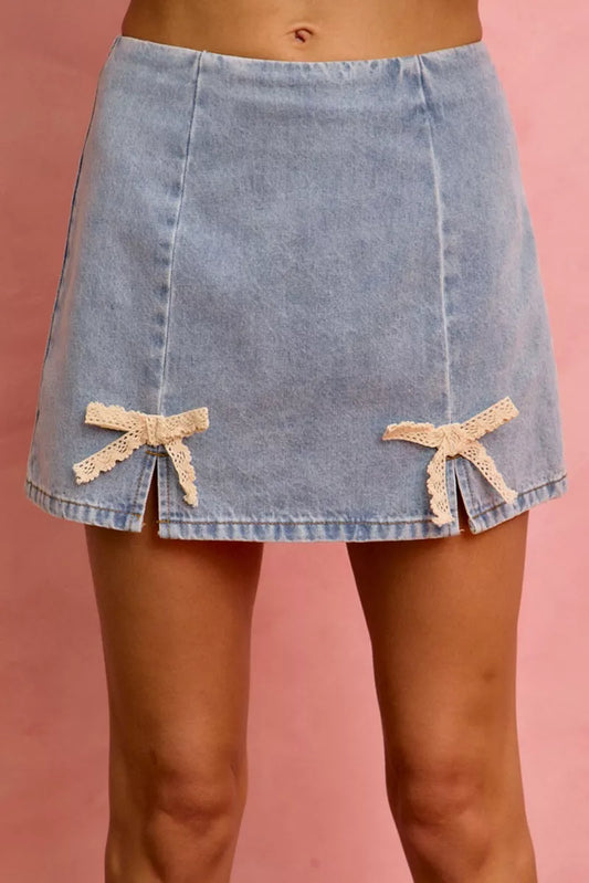 SO ME lace ribbon trim denim mini skirt — Apparel By Junior