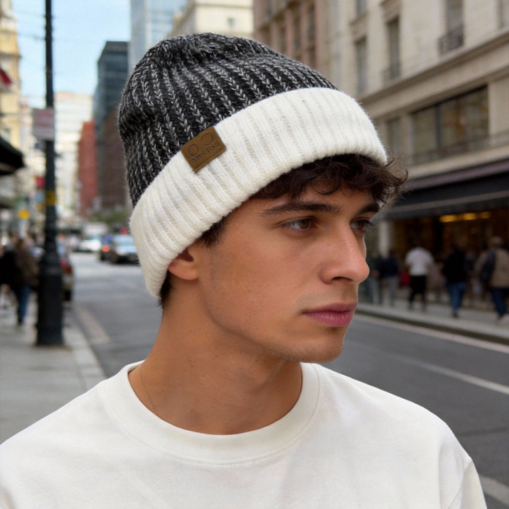 Ribbed knit beanie worn