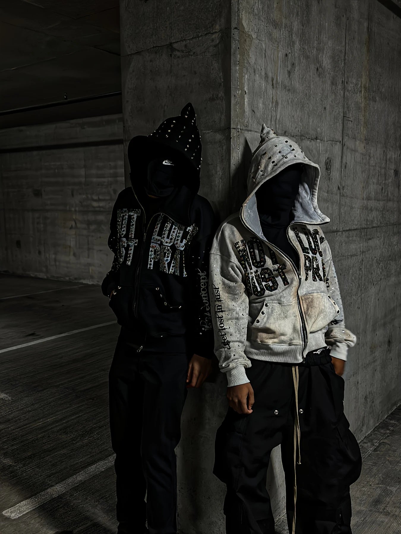 Y2K rhinestone-studded hooded sweatshirt with a NOT JUST LUCK PRAY letter print, perfect for everyday wear.
