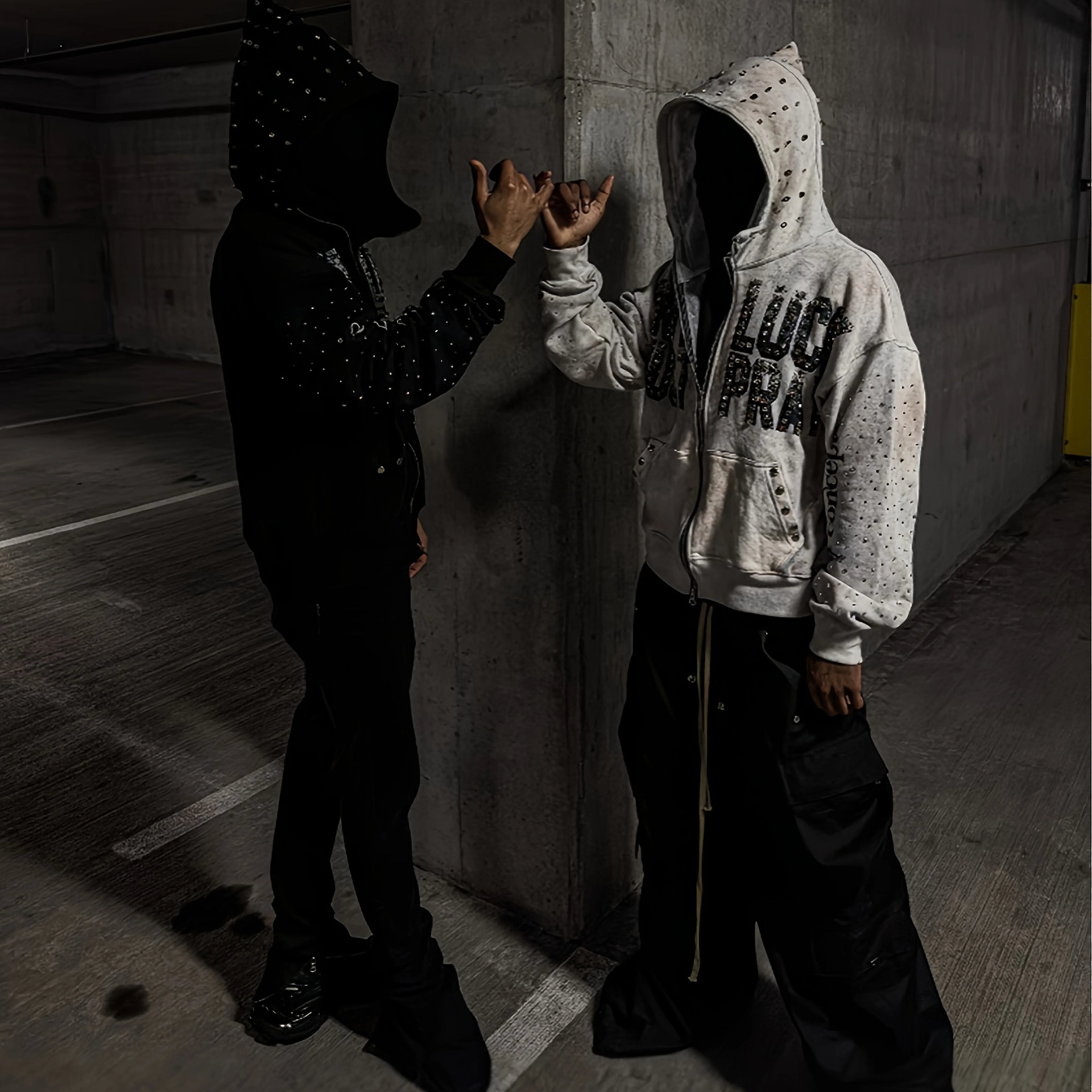 Y2K rhinestone-studded hooded sweatshirt with a NOT JUST LUCK PRAY letter print, perfect for everyday wear.
