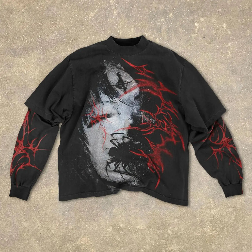 Gothic Red Eye Spliced T-Shirt