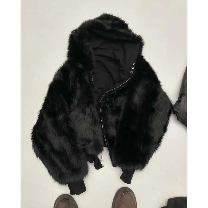Reversible fur hoodie