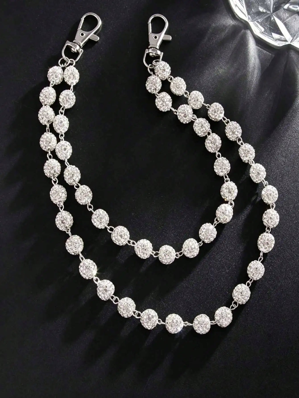 Street Style Zinc Alloy Rhinestone Double-Strand Jeans Chain, Unisex Hiphop Punk Crystal Ball Waist Chain Accessory, Y2K Baddie Aestheticrave Festival Outfit