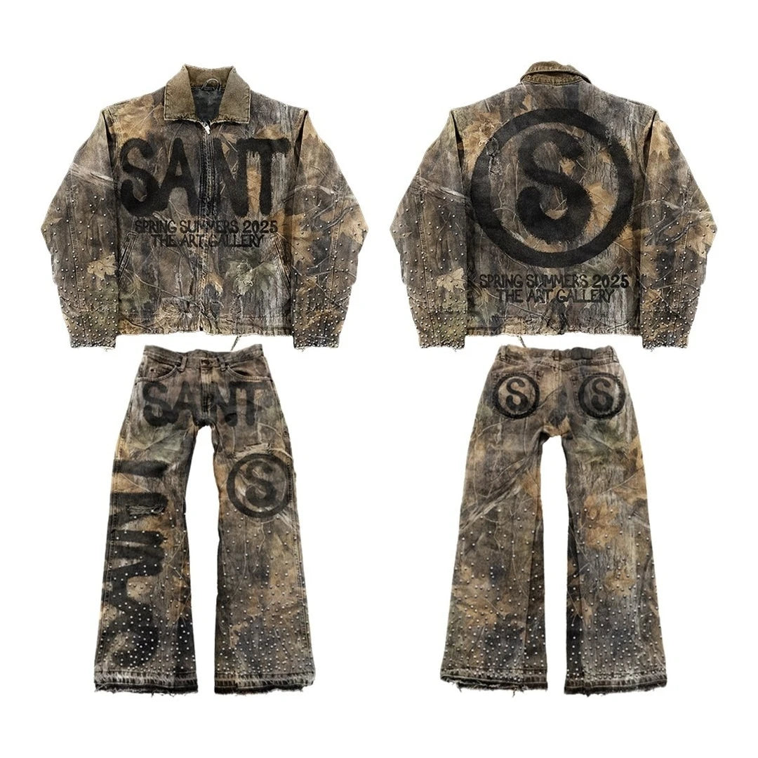 Denim Rhinestone Zip up