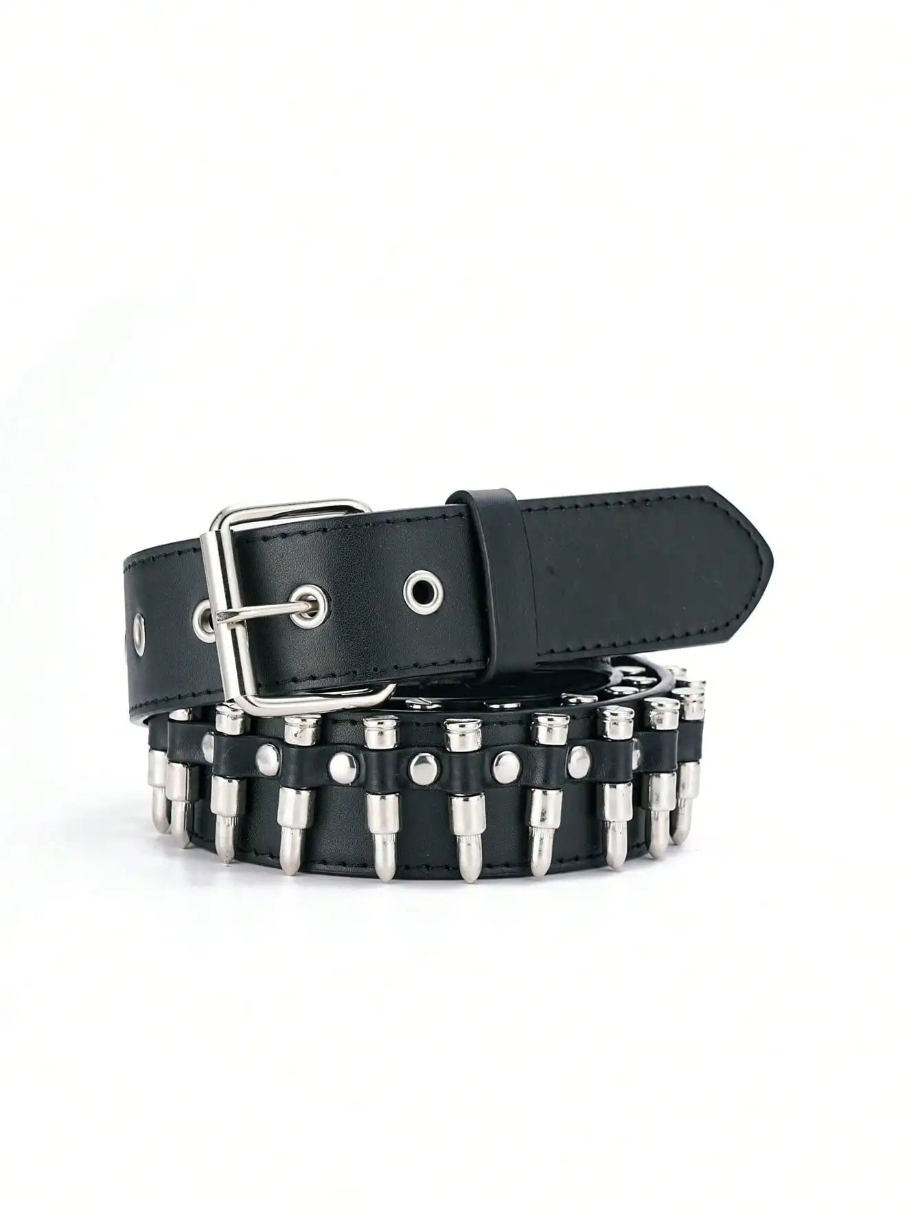 Unisex Bullet Shaped Punk Rock Y2K Style Buckle PU Leather Belt Summer, School