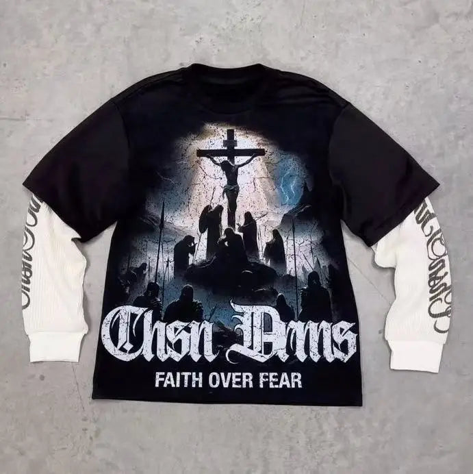 Gothic Red Eye Spliced T-Shirt
