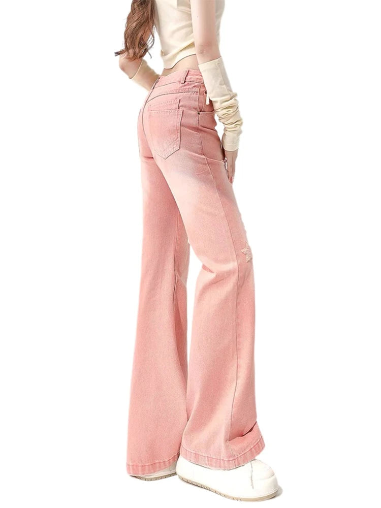 Pink Star High Waist Ripped Denims
