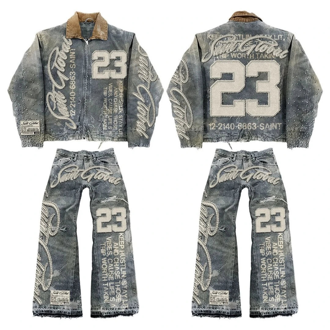 Denim Rhinestone Zip up