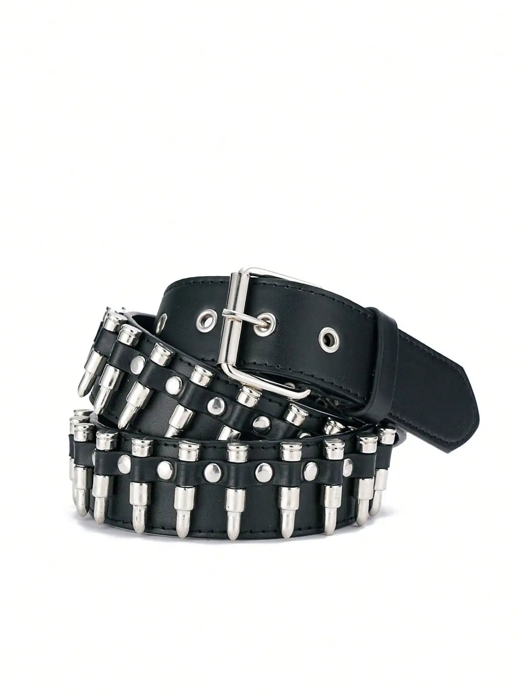 Unisex Bullet Shaped Punk Rock Y2K Style Buckle PU Leather Belt Summer, School
