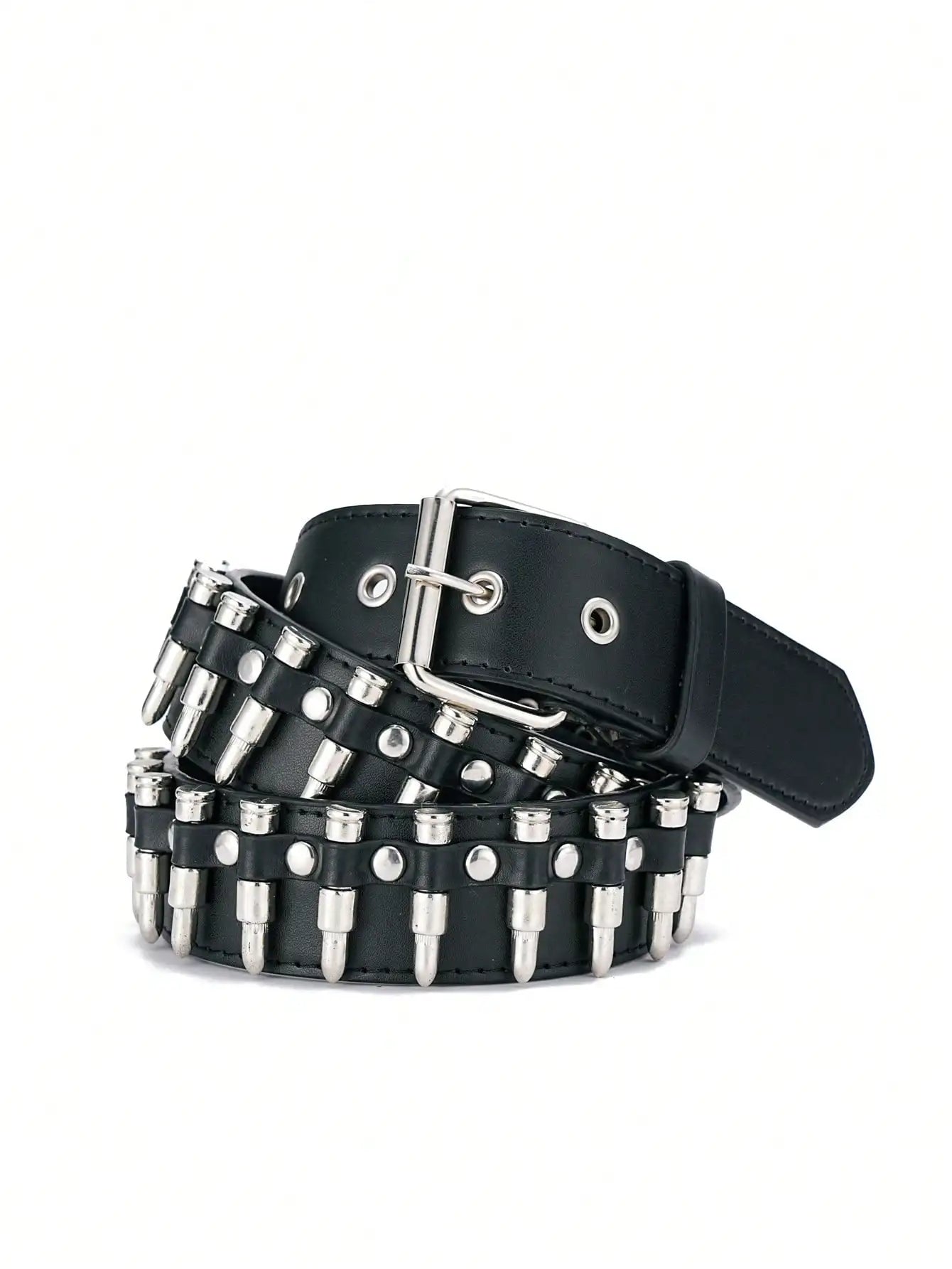 Unisex Bullet Shaped Punk Rock Y2K Style Buckle PU Leather Belt Summer, School