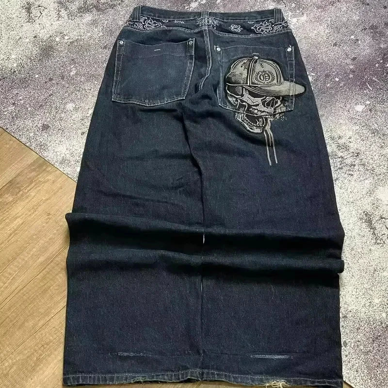 Y2K Embroidered Wide-Leg Jeans