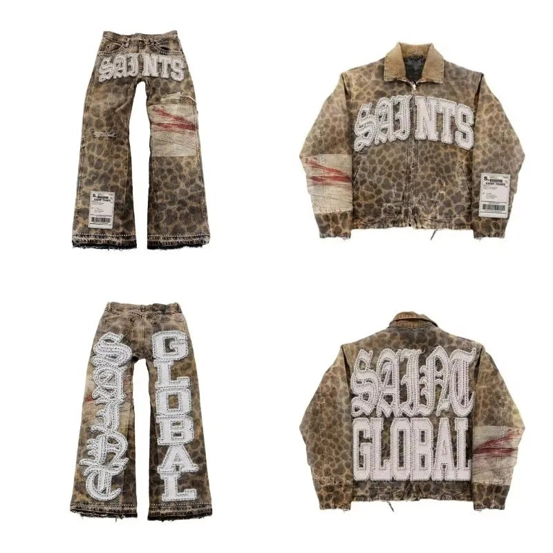 Retro Leopard Print Pattern Two Piece Set