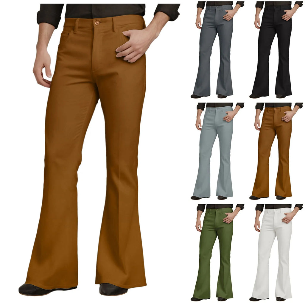 Mens Fit Bell-Bottoms Pants Fashion New Cotton Casual Elastic Hiking Outdoor Pants Male Streetwear Flared Trousers Ropa Hombre