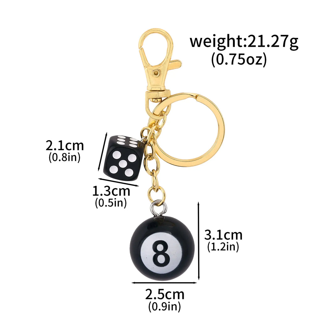Punk Hiphop Black Dice No. 8 Billiards Keychain Y2K Pink Lucky Dice Starburst Pendant Bag Charms Hangings Ornament Accessories