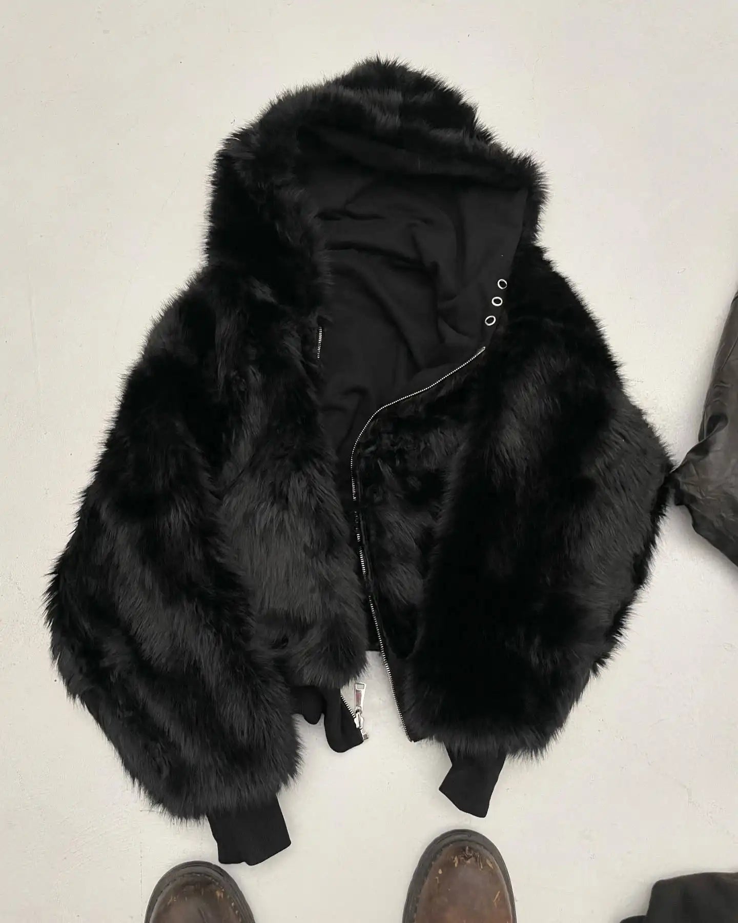 Reversible fur hoodie