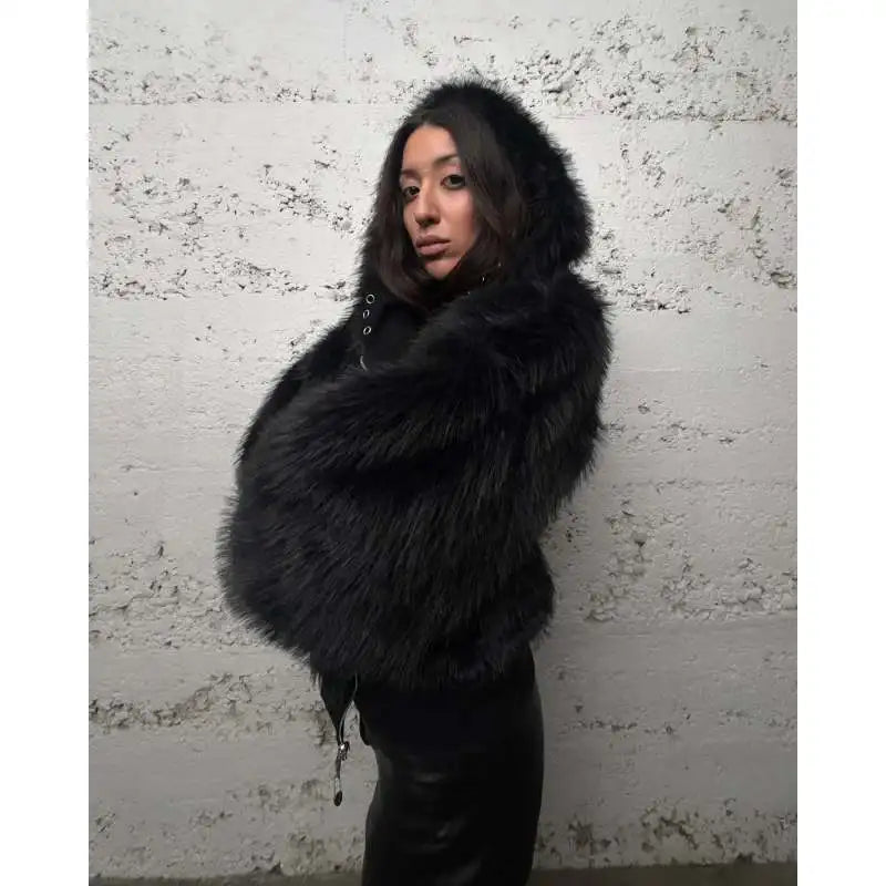 Reversible fur hoodie