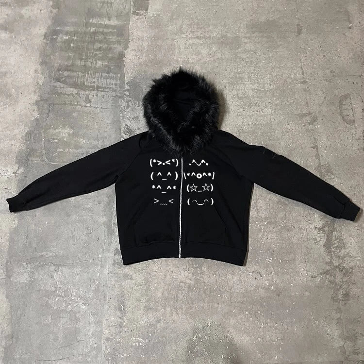 Faur collar Harajuku Zip up