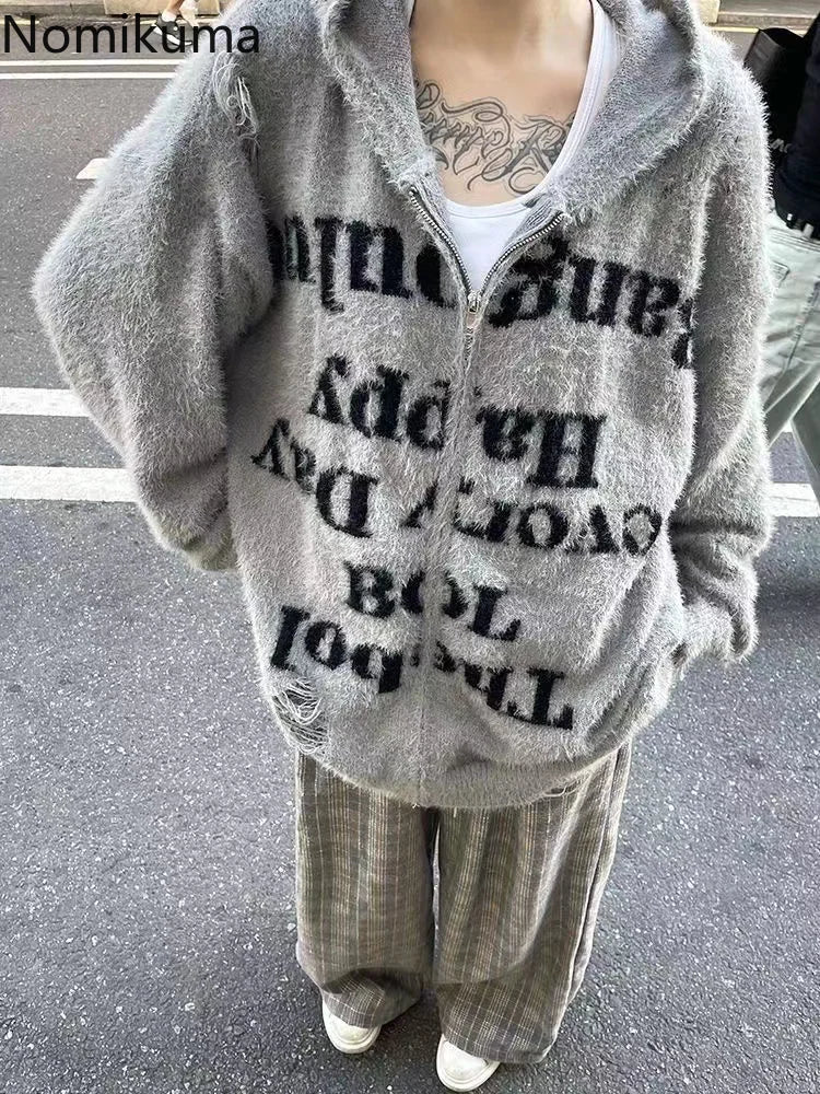 Upside-down Message zip up