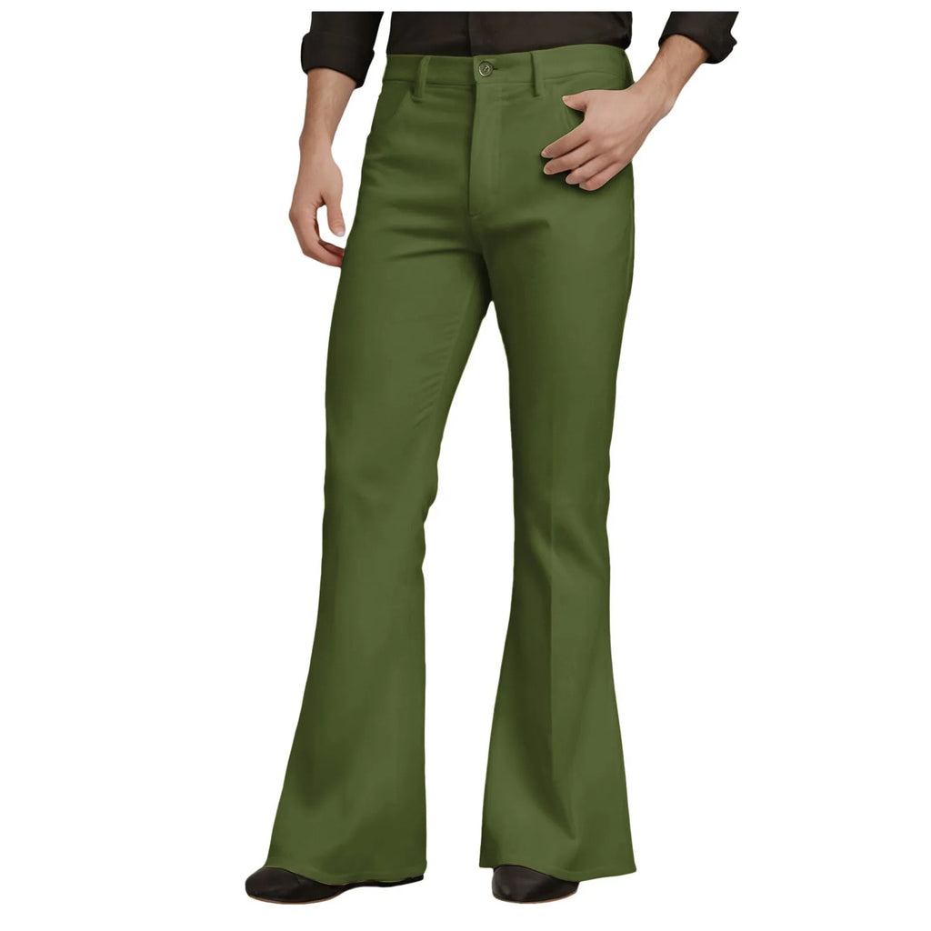 Mens Fit Bell-Bottoms Pants Fashion New Cotton Casual Elastic Hiking Outdoor Pants Male Streetwear Flared Trousers Ropa Hombre