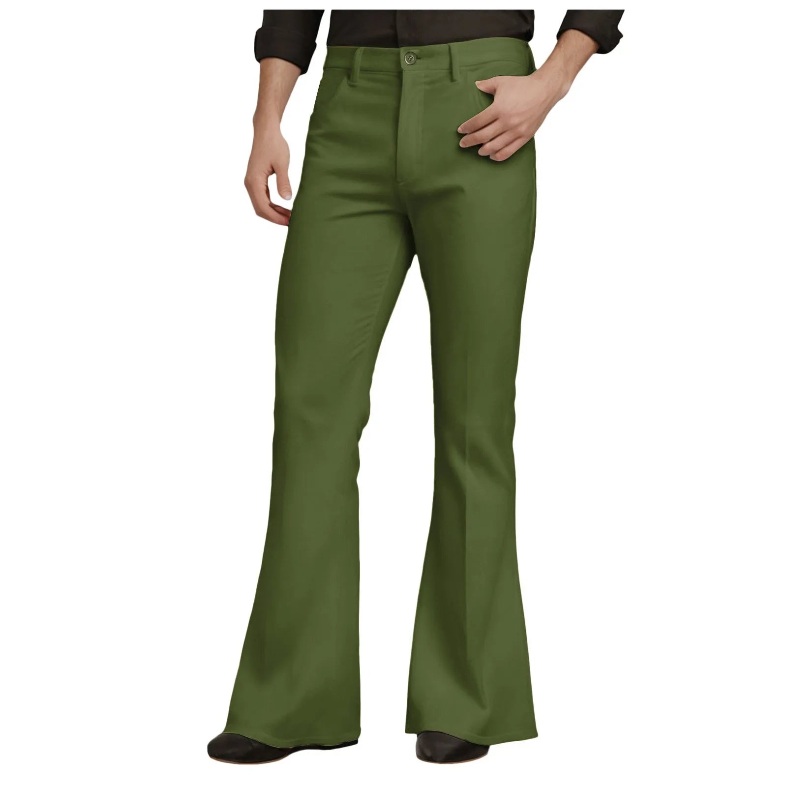 Mens Fit Bell-Bottoms Pants Fashion New Cotton Casual Elastic Hiking Outdoor Pants Male Streetwear Flared Trousers Ropa Hombre