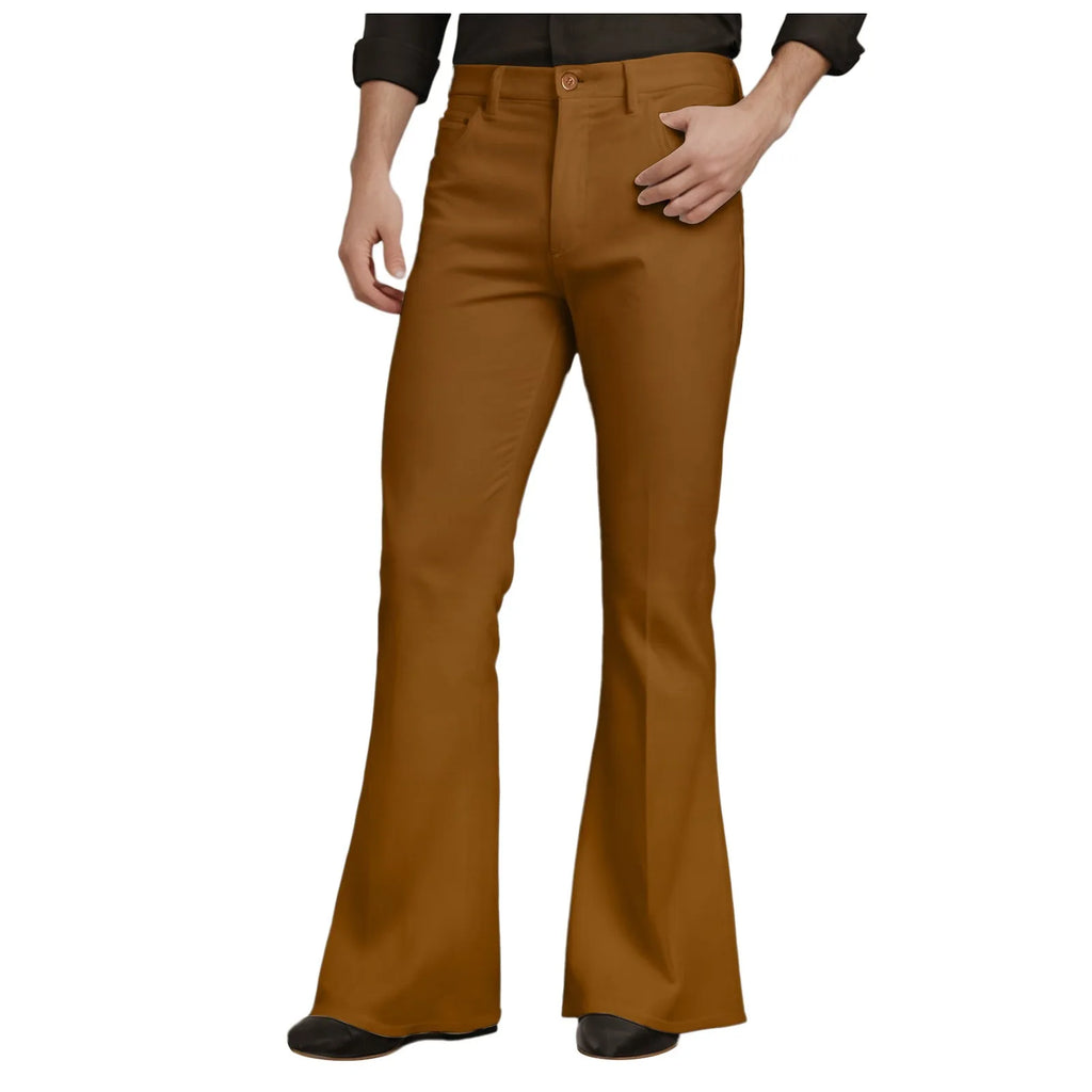 Mens Fit Bell-Bottoms Pants Fashion New Cotton Casual Elastic Hiking Outdoor Pants Male Streetwear Flared Trousers Ropa Hombre