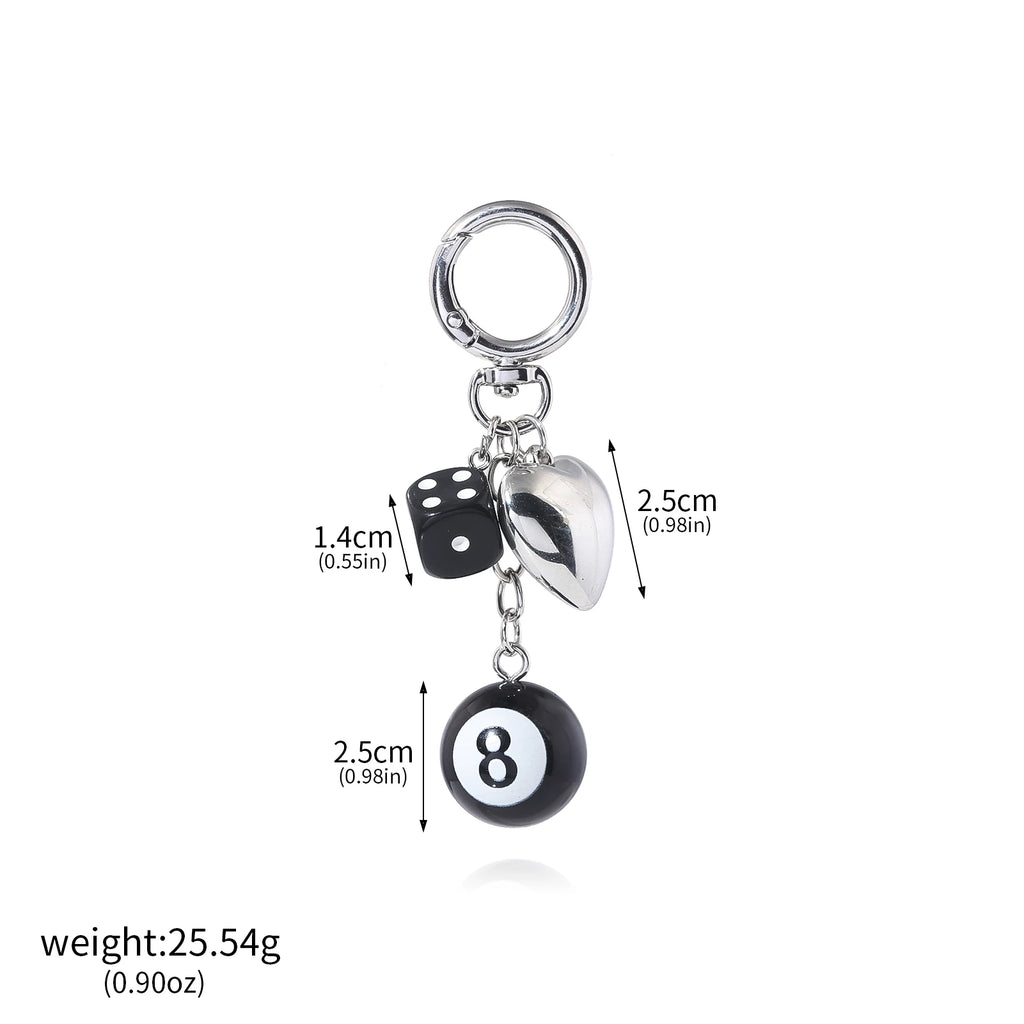 Punk Hiphop Black Dice No. 8 Billiards Keychain Y2K Pink Lucky Dice Starburst Pendant Bag Charms Hangings Ornament Accessories