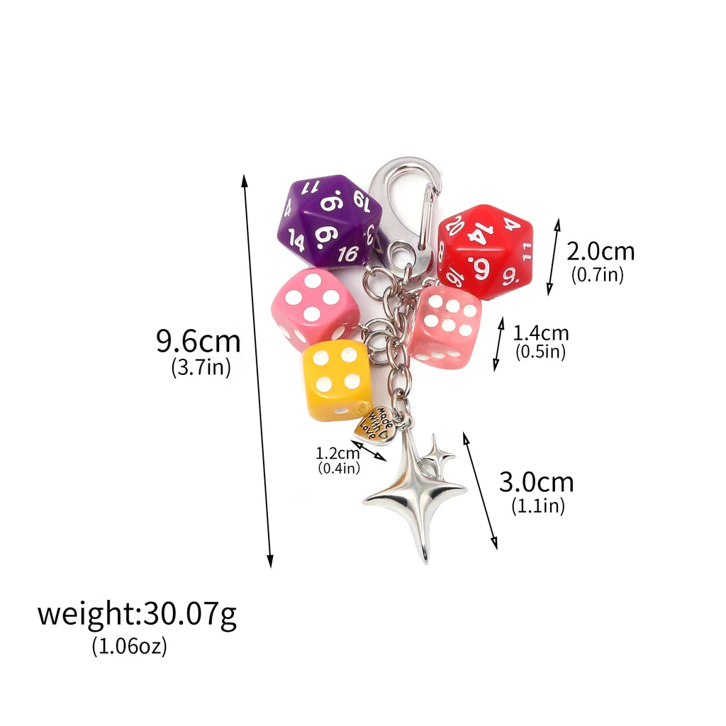 Punk Hiphop Black Dice No. 8 Billiards Keychain Y2K Pink Lucky Dice Starburst Pendant Bag Charms Hangings Ornament Accessories