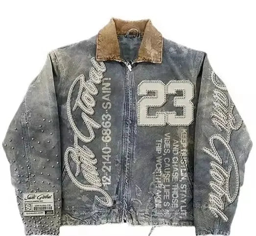 Denim Rhinestone Zip up