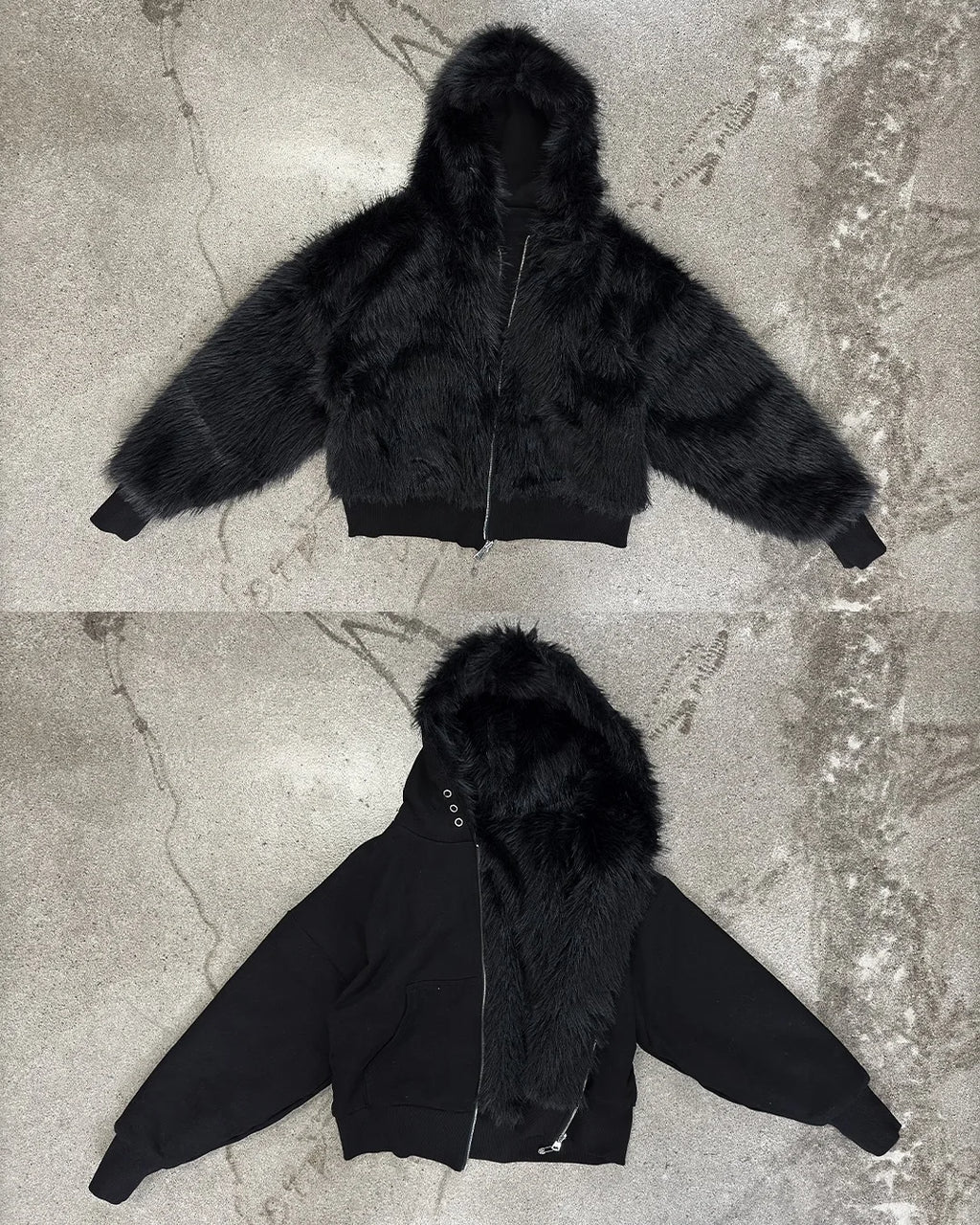 Reversible fur hoodie
