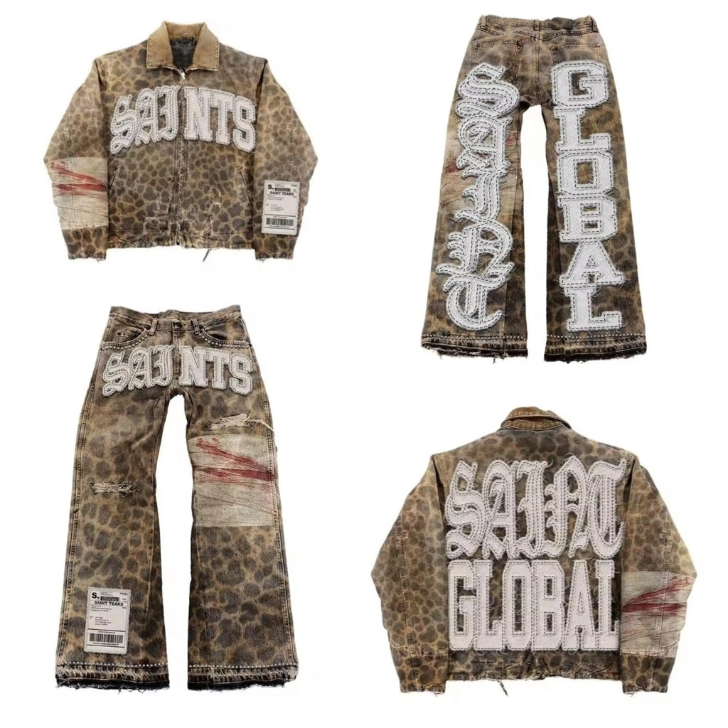 Retro Leopard Print Pattern Two Piece Set