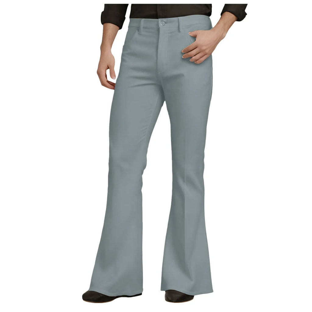 Mens Fit Bell-Bottoms Pants Fashion New Cotton Casual Elastic Hiking Outdoor Pants Male Streetwear Flared Trousers Ropa Hombre