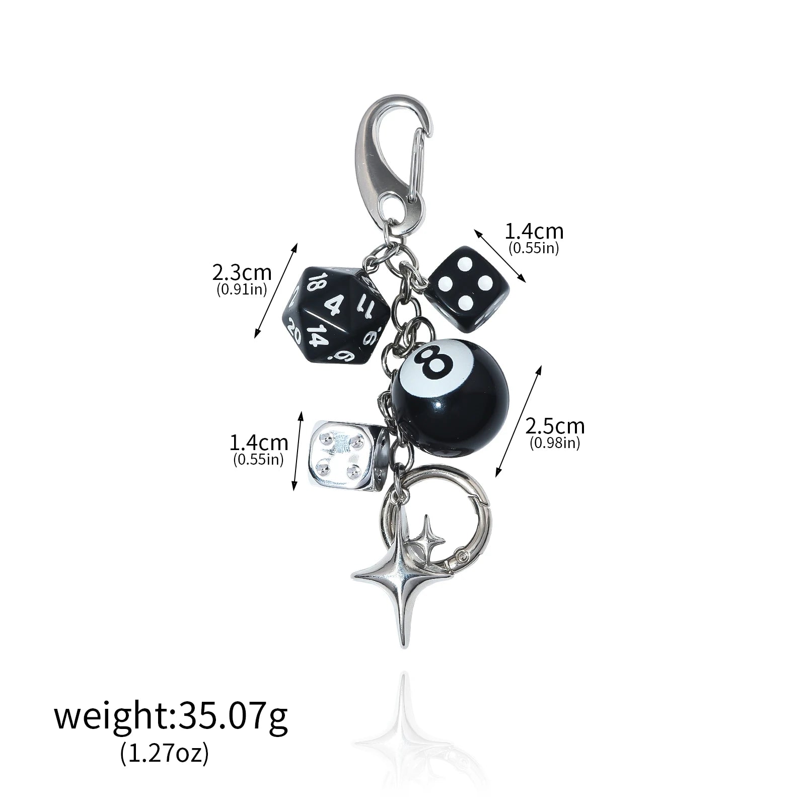 Punk Hiphop Black Dice No. 8 Billiards Keychain Y2K Pink Lucky Dice Starburst Pendant Bag Charms Hangings Ornament Accessories