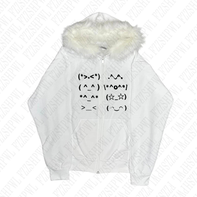 Faur collar Harajuku Zip up