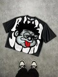 Roghcode Men's Street Loose Distressed Quirky Oversized Graphic Print Short T-Shirt Men's Cropped
