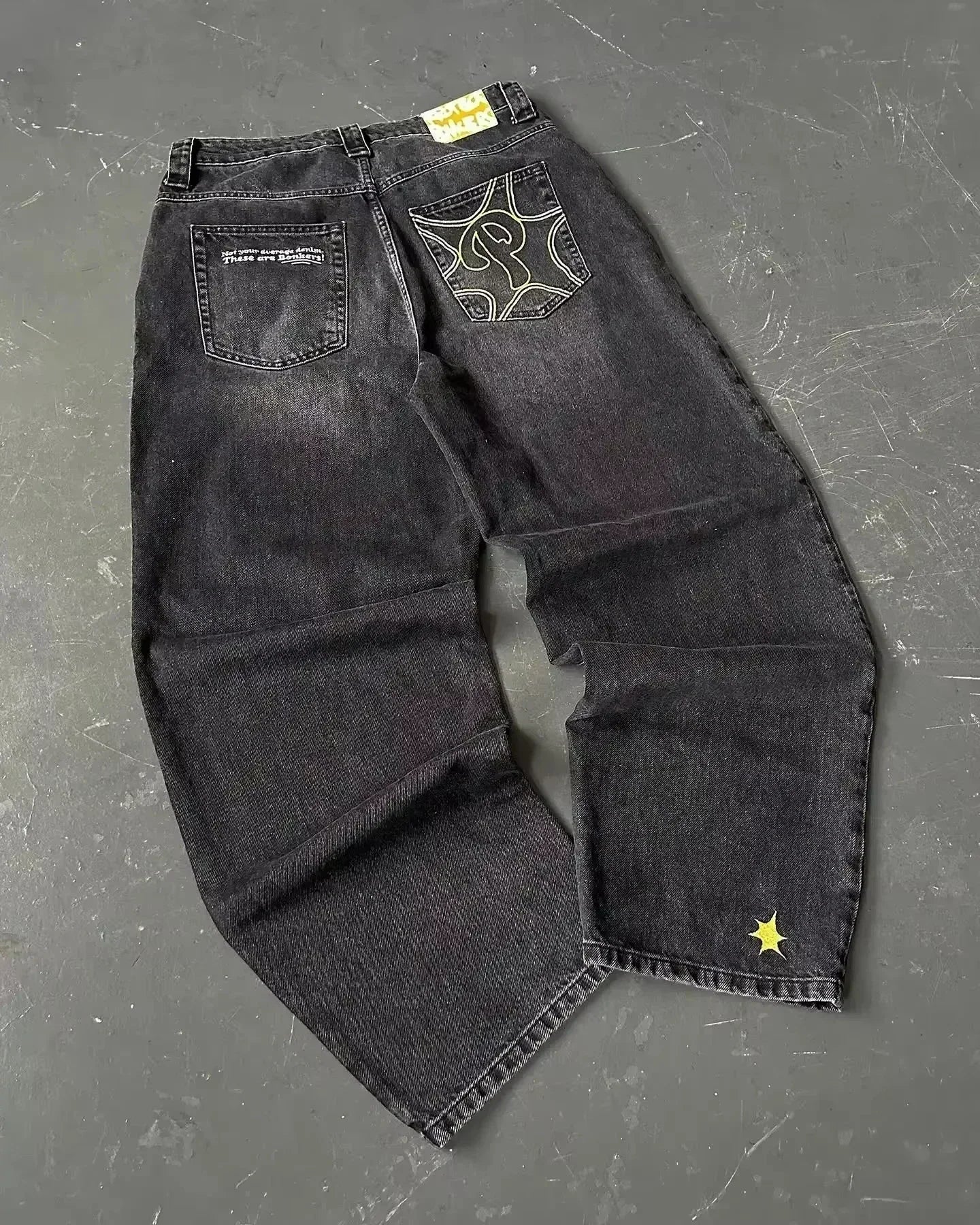 Y2K Embroidered Wide-Leg Jeans