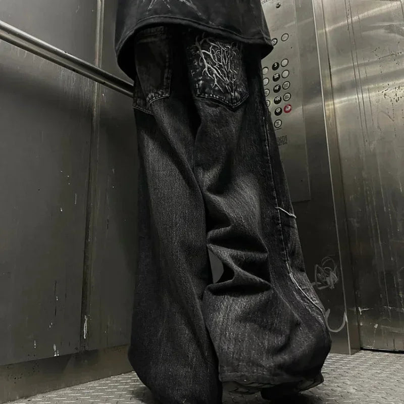 Y2K Embroidered Baggy Jeans