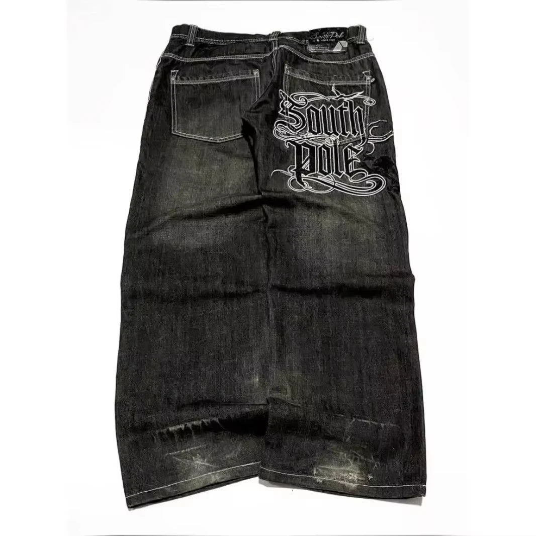 Y2K Embroidered Wide-Leg Jeans