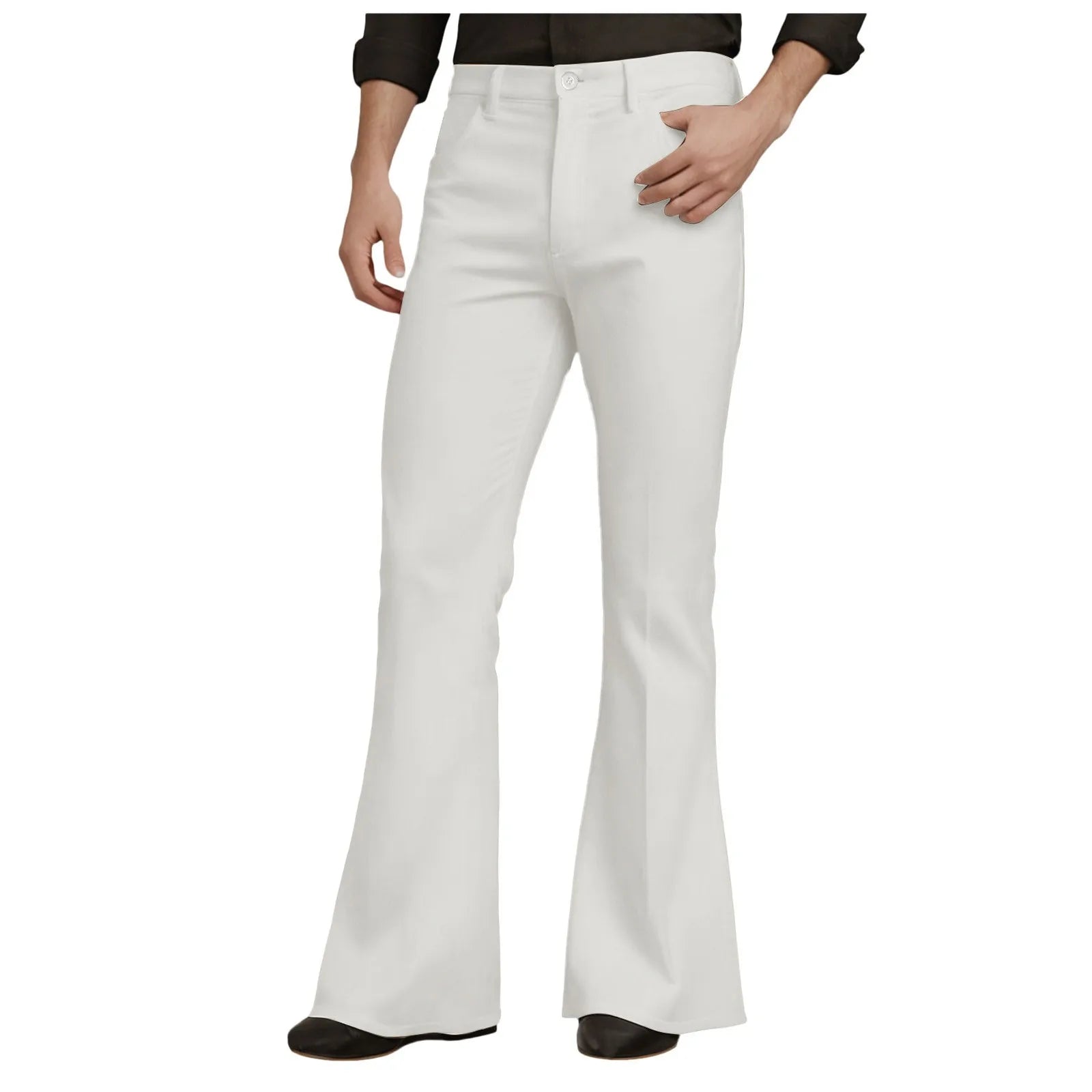 Mens Fit Bell-Bottoms Pants Fashion New Cotton Casual Elastic Hiking Outdoor Pants Male Streetwear Flared Trousers Ropa Hombre