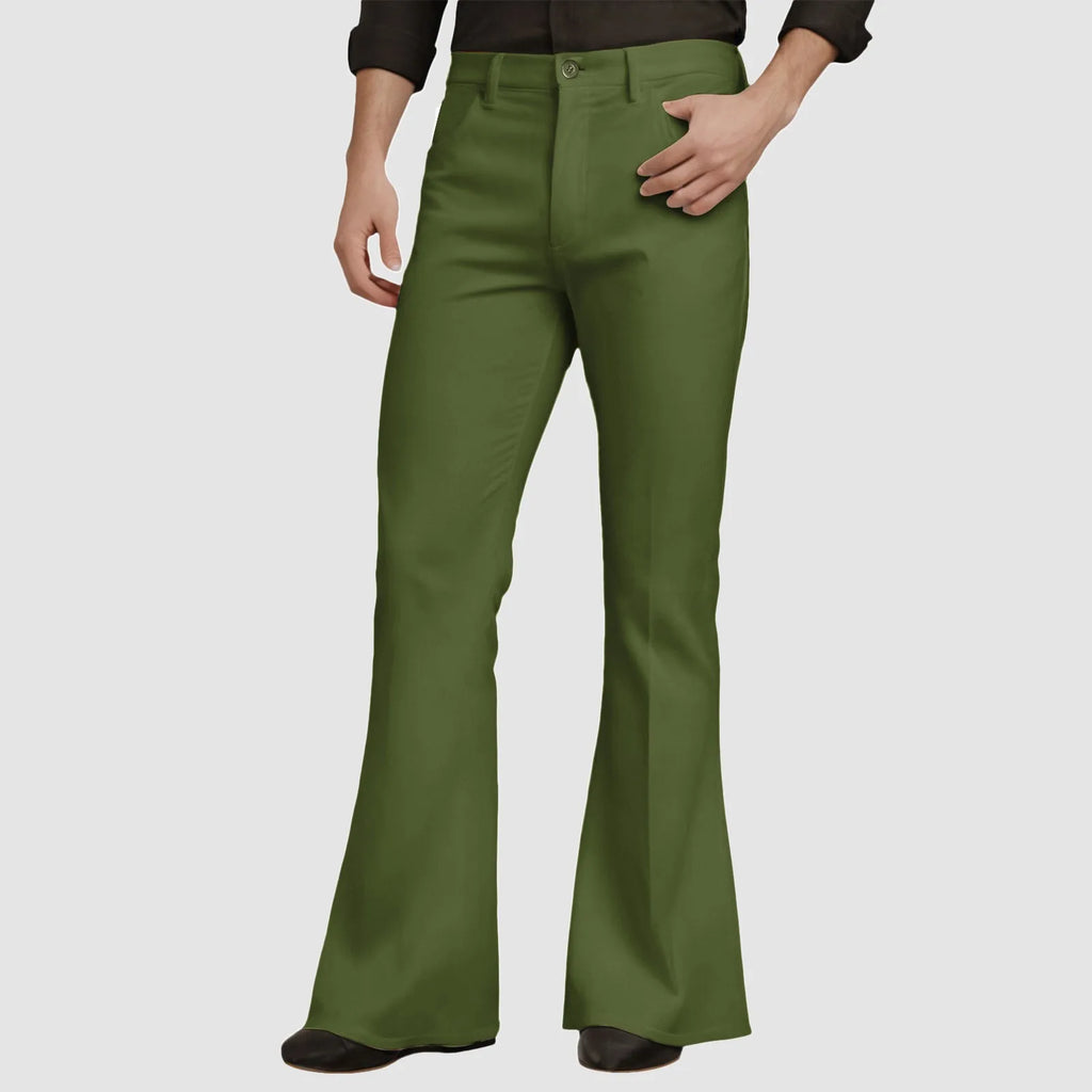 Mens Fit Bell-Bottoms Pants Fashion New Cotton Casual Elastic Hiking Outdoor Pants Male Streetwear Flared Trousers Ropa Hombre