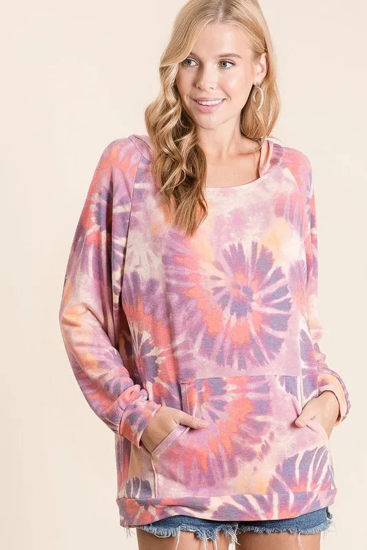 BiBi Circular Tie Dye Print Terry Hoodie with Kangaroo Pocket — Apparel By Junior