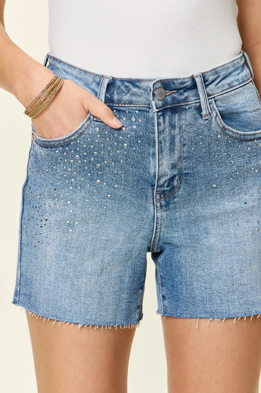Judy Blue rhinestone high waist denim shorts — Apparel By Junior