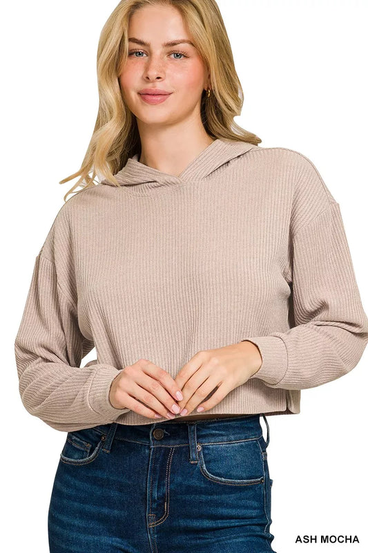 Zenana Drop Shoulder Ribbed Crop Hoodie — Apparel By Junior